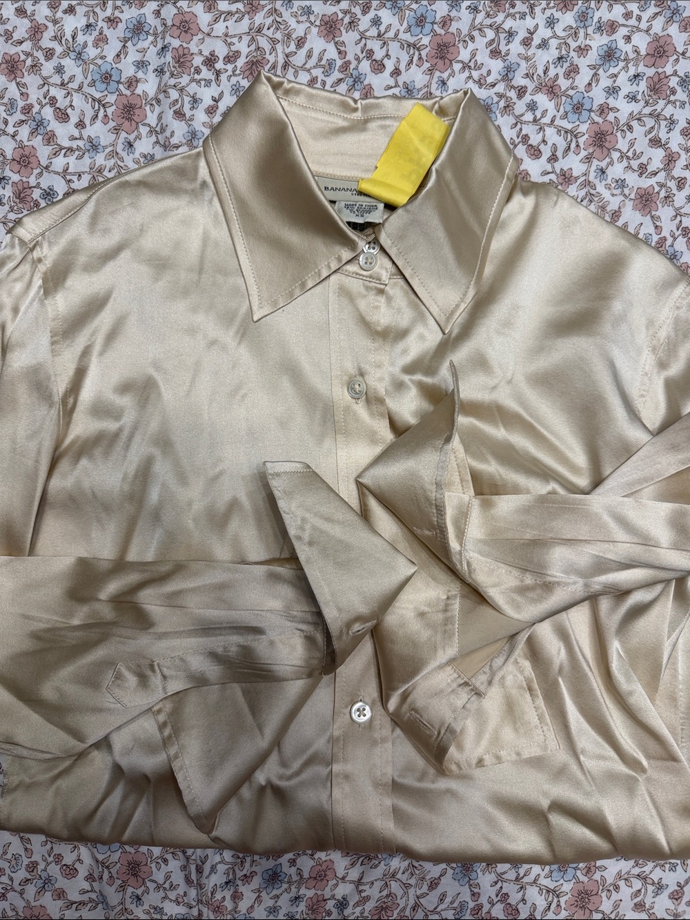 Banana Republic Silk Champagne Beige Button Down French Cuffs